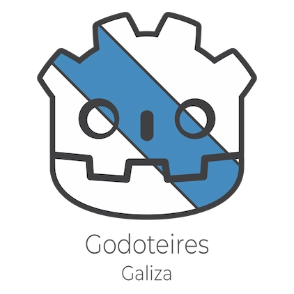 Logo da asociación: é o logo de Godot coa bandeira galega de cores