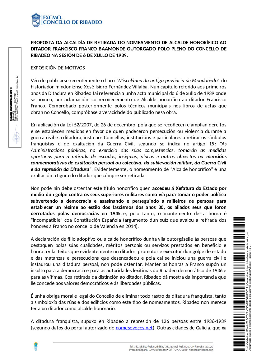 28 de xullo de 2021? Pleno