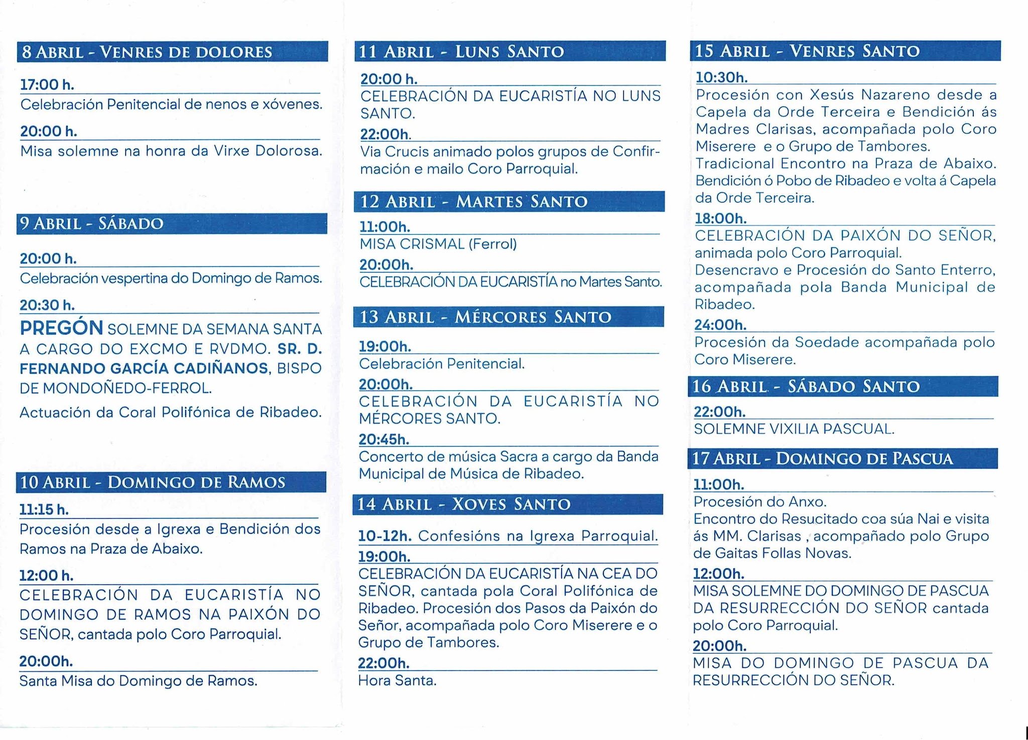 O tríptico da Semana Santa de Ribadeo 2022