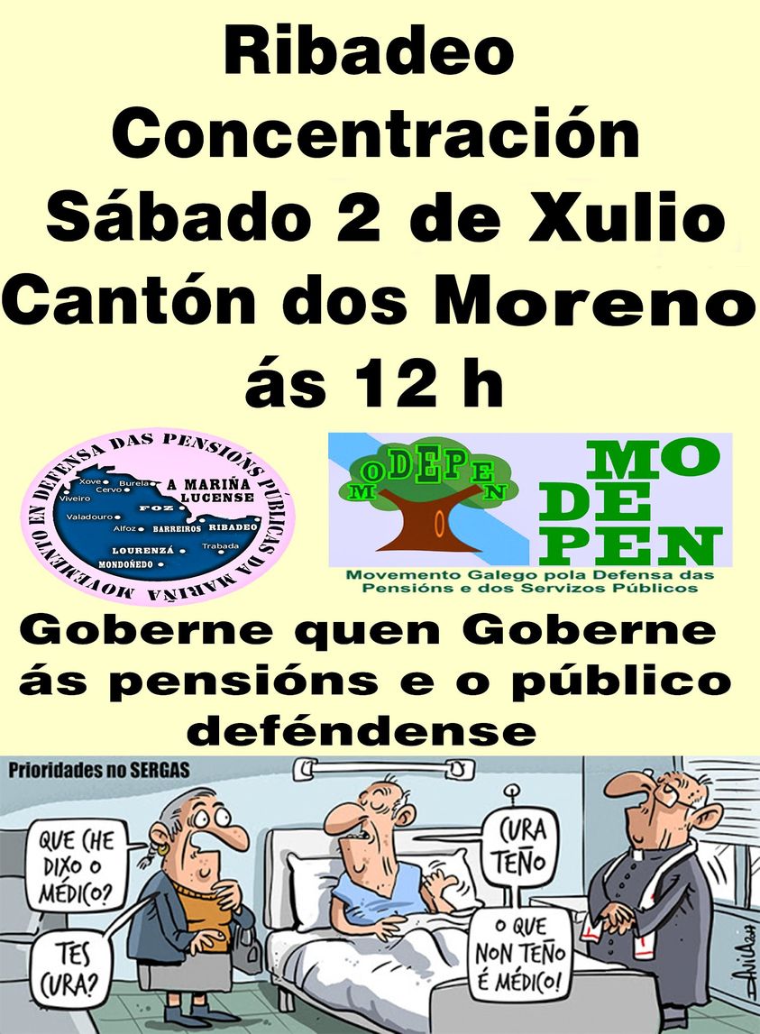 Sábado, concentración en Ribadeo polas pensións, polo público