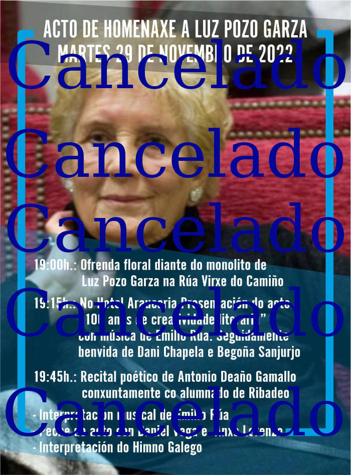 Cancelada a homenaxe a Luz Pozo