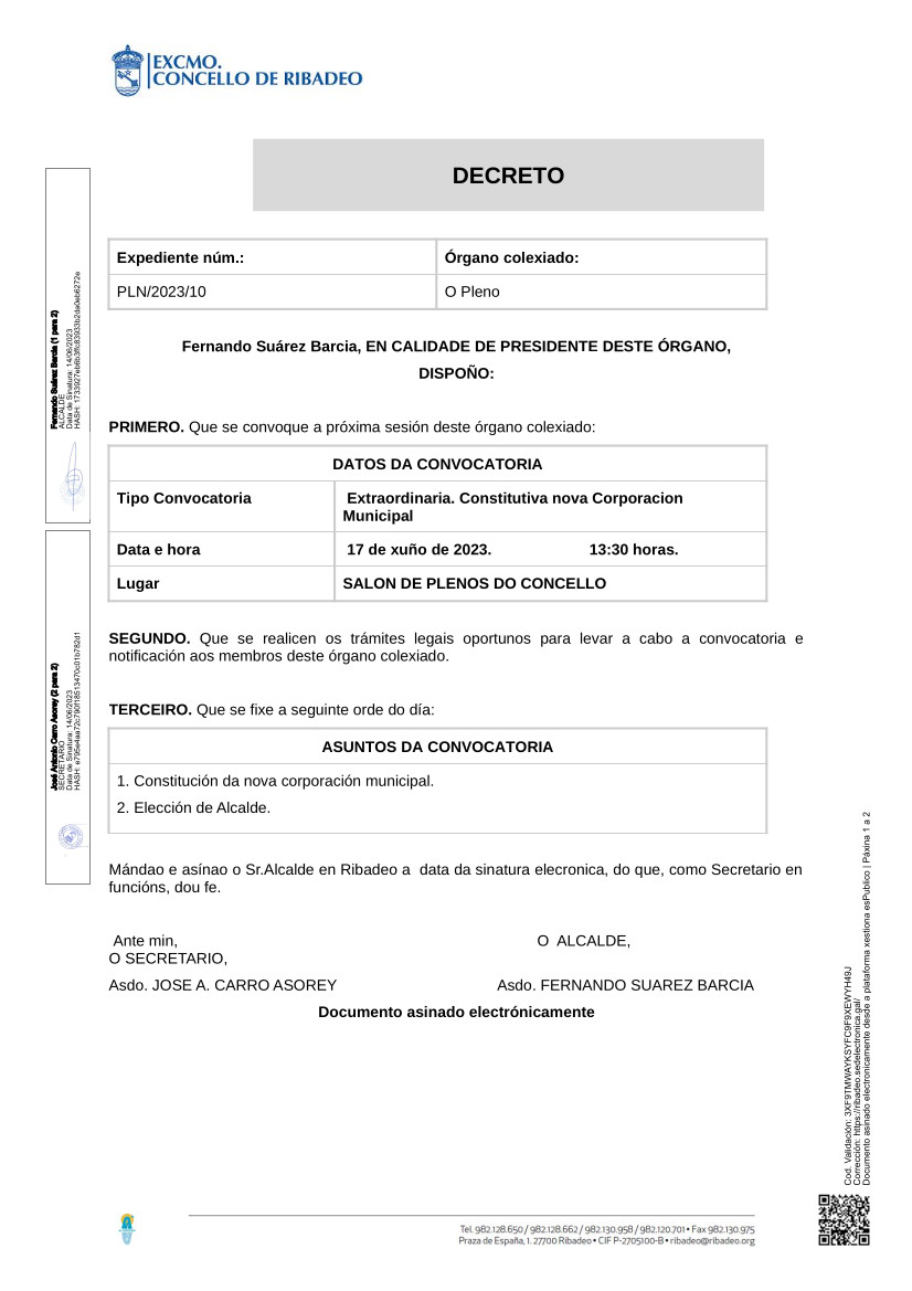 Pleno de Constitución da Corporación Municipal